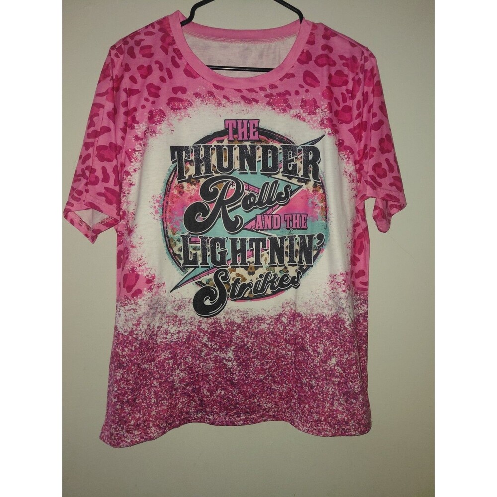 Women’s Large/ T Shirt/ Thunder Rolls An Lightning Strikes Neon Colors
